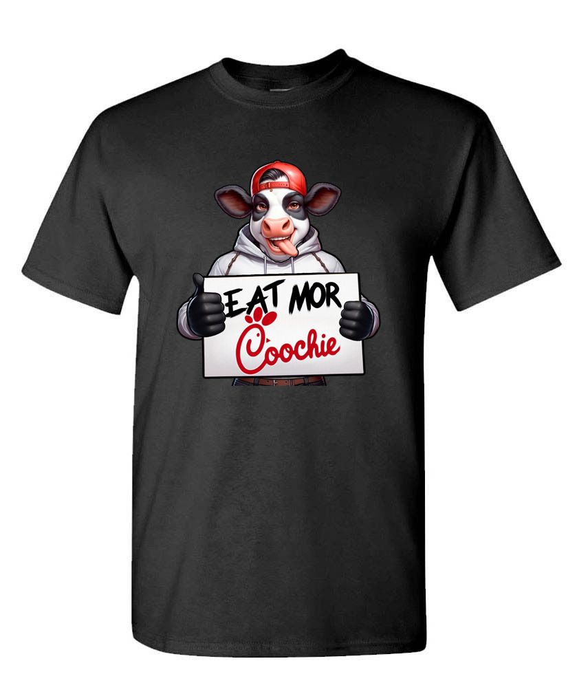 Eat More Coochie Tee – Funny Cow Mascot Parody Shirt