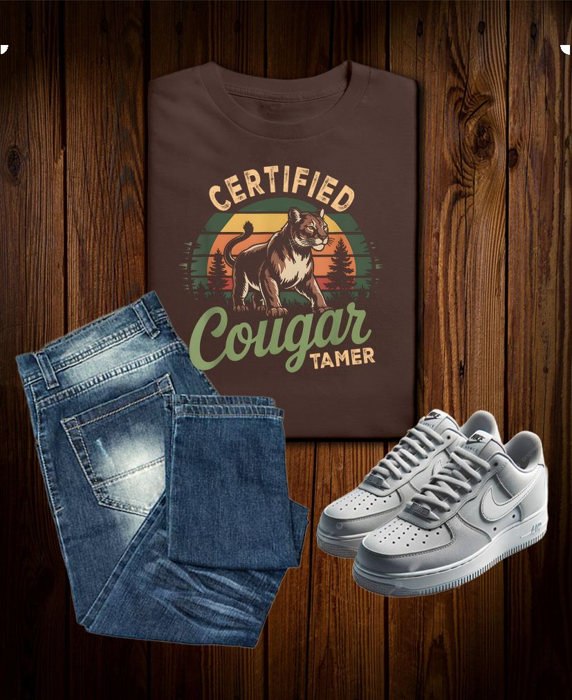 Certified Cougar Tamer Tee – Funny Wilderness-Inspired Adult Humor Shirt