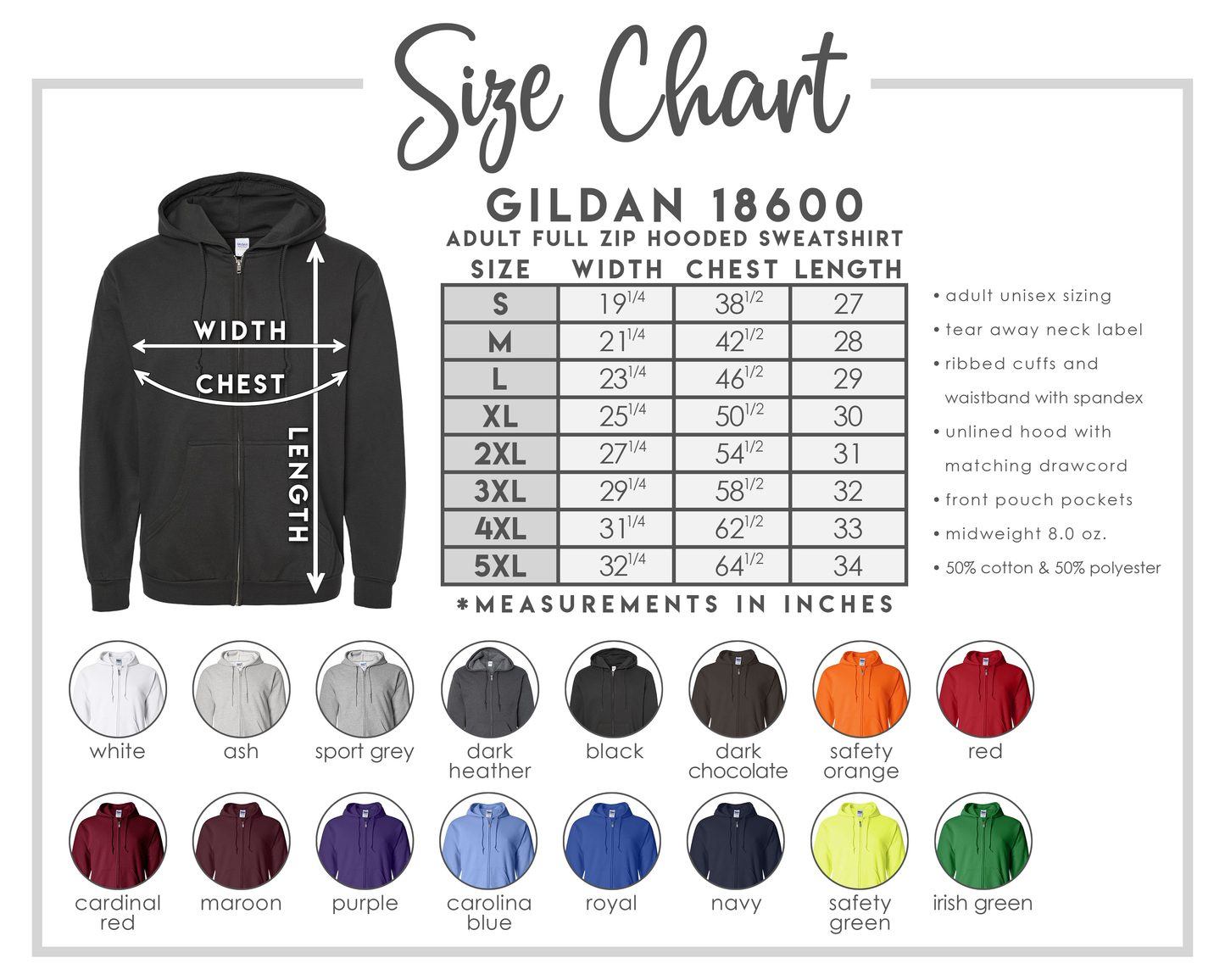 Gildan "18600" 8.0 oz. 50/50 Full Zip Up Jacket - Hooded Sweat