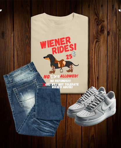 Wiener Rides 25¢ Funny Dog Cowboy Tee – No Refunds, No Nonsense!
