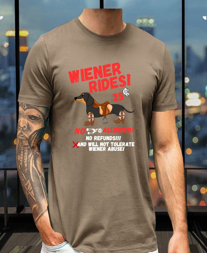 Wiener Rides 25¢ Funny Dog Cowboy Tee – No Refunds, No Nonsense!